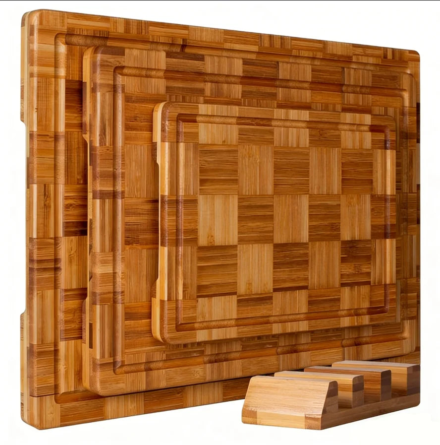 Bamboo Cutting Boards Set of 3 Chopping Boards with Juice Groove Bamboo Wood Cutting Board Set Butcher Block for Kitchen