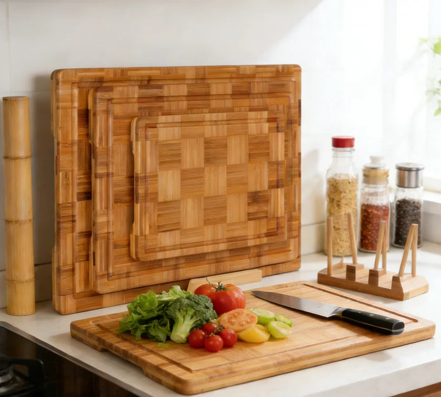 Bamboo Cutting Boards Set of 3 Chopping Boards with Juice Groove Bamboo Wood Cutting Board Set Butcher Block for Kitchen