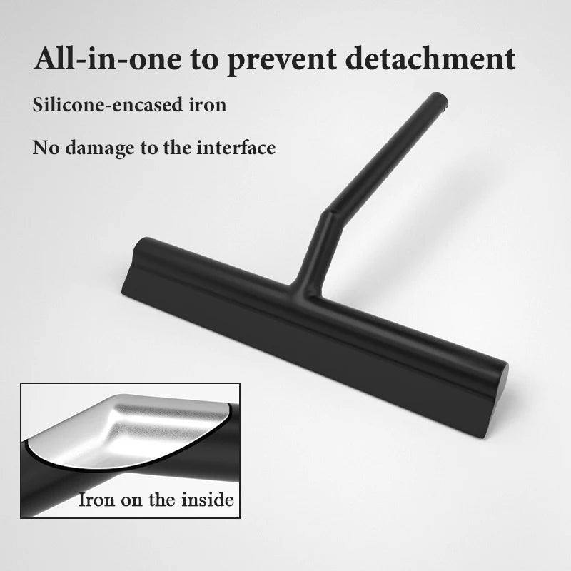 Easy to Hang Black Durable Silicone Shower Wiper with Hook for Multi-function Cleaning of Windows Tiles Mirrors