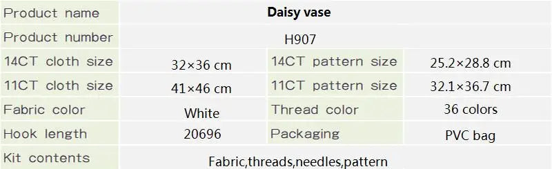 Joy Sunday Daisy Flower Basket Cross Stitch Kit DIY Floral Pattern 11CT 14CT Canvas Needlework Embroidery Set Bedroom Decoration