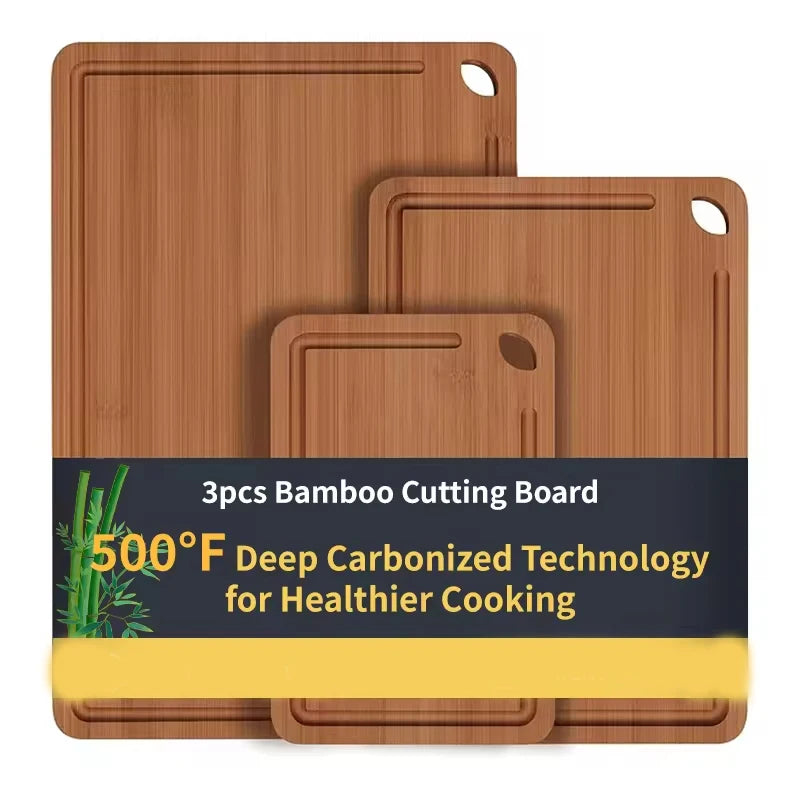 Bamboo Cutting Boards Set of 3 Chopping Boards with Juice Groove Bamboo Wood Cutting Board Set Butcher Block for Kitchen