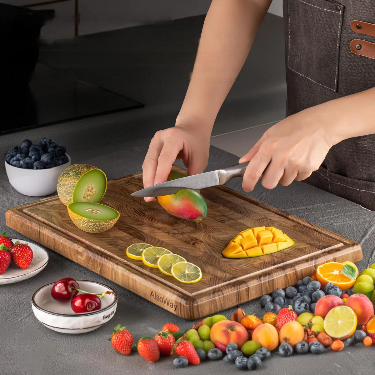 Teak Wood Cutting Board - Durable Solid Wood Chopping Block for Fruits & Vegetables, Perfect for Kitchen Prep & Presentation