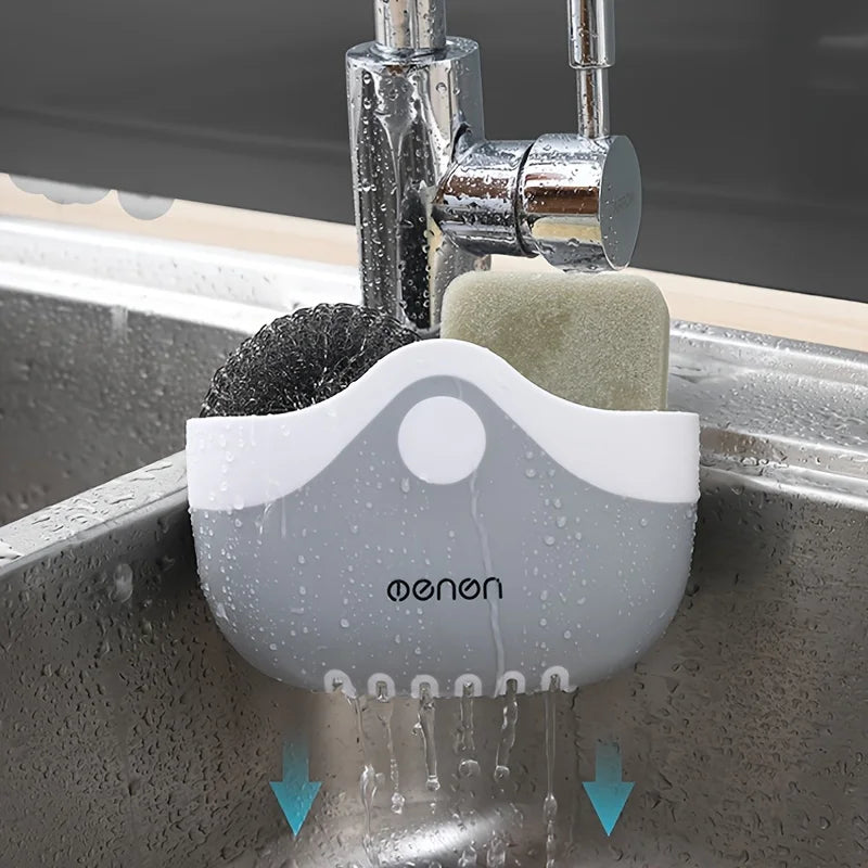 1PC Kitchen Faucet Storage Rack, Non Perforated Sink Sponge Drain Hanger, Sink Cloth Storage Basket