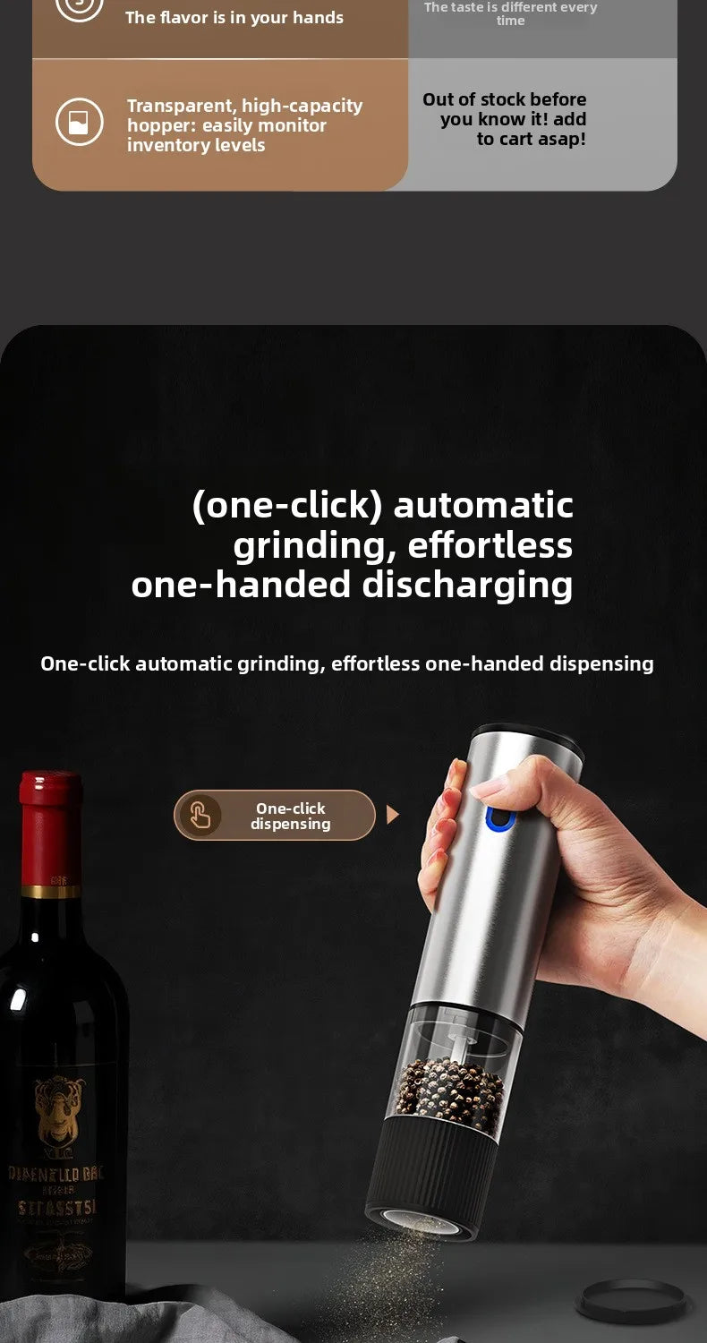 Electric Salt and Pepper Grinder Automatic Rechargeable Pepper Mill Shakers Adjustable Coarseness Kitchen Appliances