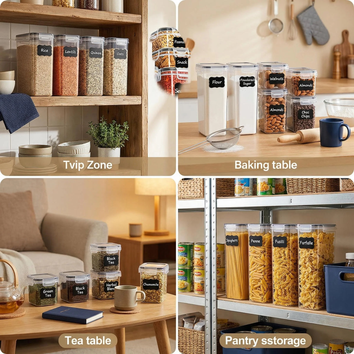 Airtight Food Storage Containers with Lids 16-Piece Set – BPA-Free Kitchen Storage Boxes for Flour, Sugar, Cereal, Spices & Past