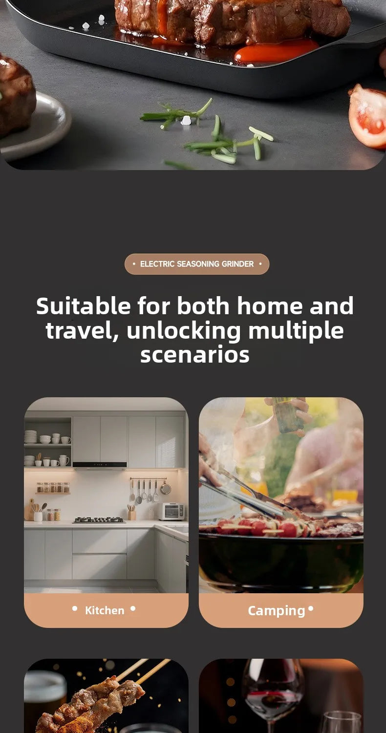 Electric Salt and Pepper Grinder Automatic Rechargeable Pepper Mill Shakers Adjustable Coarseness Kitchen Appliances