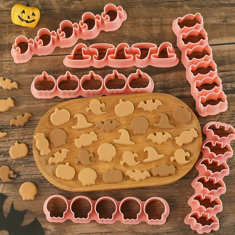 Pumpkin Halloween Cookies Cutters Ghost Bat Witch Hat Candy Biscuit Mold Fondant Embosser Stamp Halloween Party Cake Decor Tools