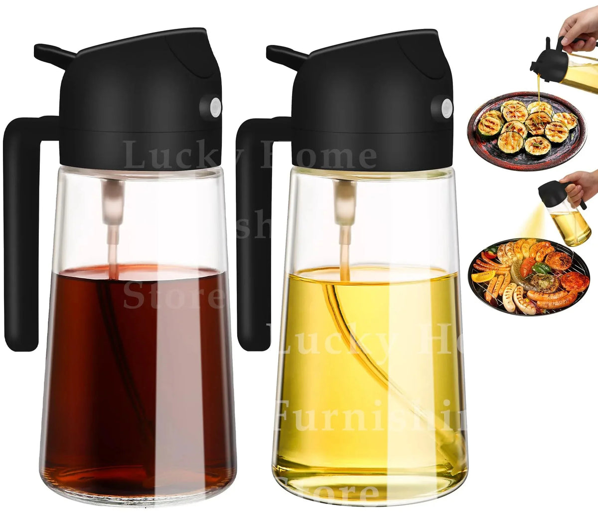 2 in 1 Pour Spray Sprayer Bottle for Kitchen Oil Sprayer Cooking 17oz/500ml Plastics Bottle Food-grade Oil Mister for Air Fryer
