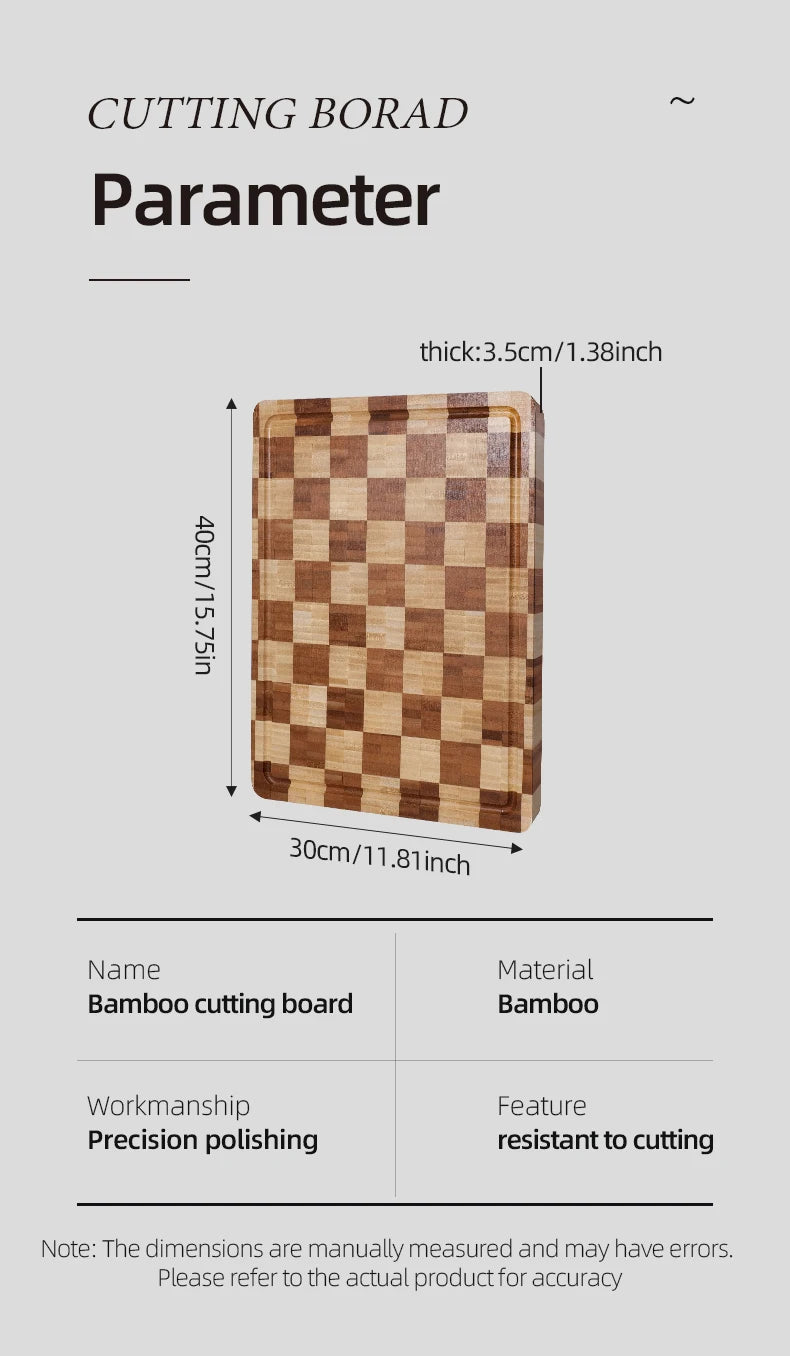 Bamboo Cutting Boards for Kitchen End Grain Wood Cutting Board with Juice Grooves & Handles Charcuterie Checkered Chopping Board