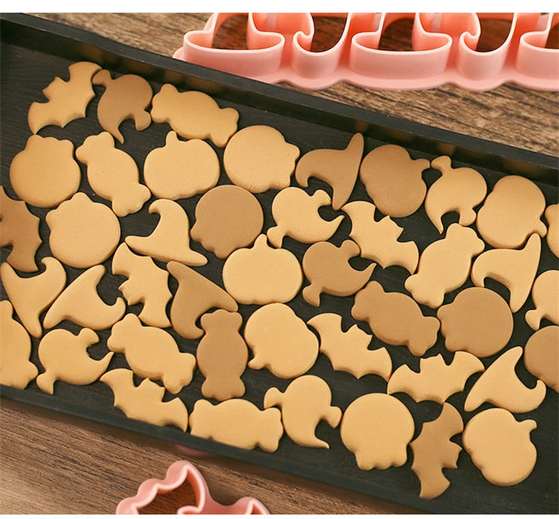 Pumpkin Halloween Cookies Cutters Ghost Bat Witch Hat Candy Biscuit Mold Fondant Embosser Stamp Halloween Party Cake Decor Tools