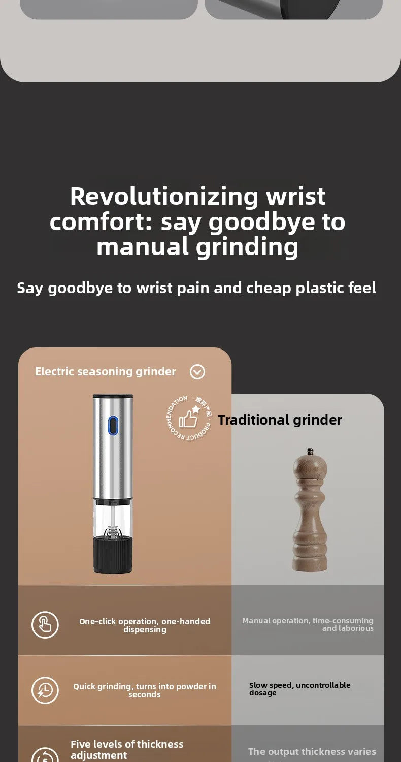 Electric Salt and Pepper Grinder Automatic Rechargeable Pepper Mill Shakers Adjustable Coarseness Kitchen Appliances