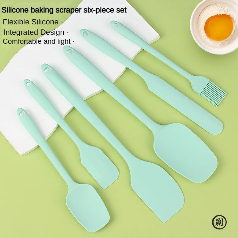 6pc Silicone Spatula set for baking-cake frosting kit with brush, non-stick scrapers & cream spreads |   cute kitchen gadgets