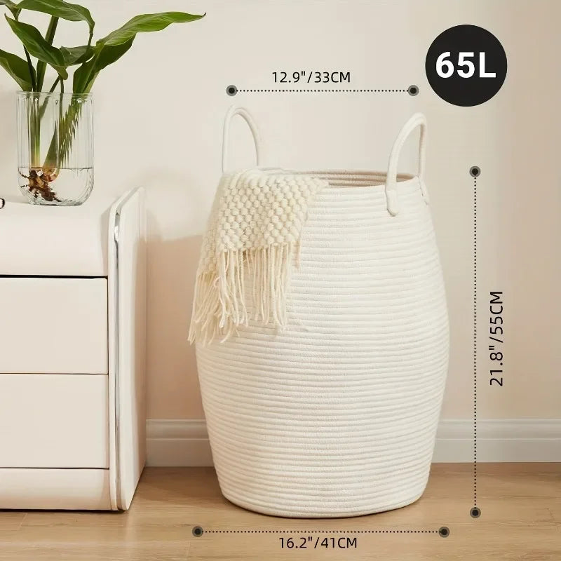 1pcs Bohemian Storage Basket Handwoven Cotton Rope Organizer for Bedroom & Bathroom - Decorative Storage Bin Toy Laundry Hamper