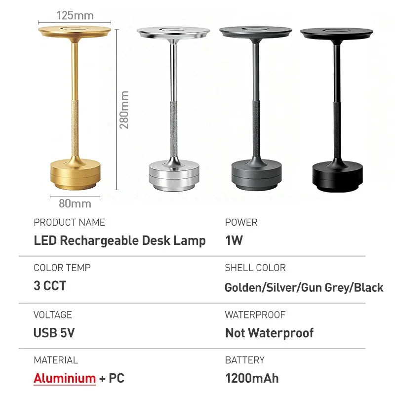 Modern Creative LED Table Lamp USB Charging Portable Touch Dimming Bedroom Bedside Atmosphere Light for Hotel Restaurant Bar