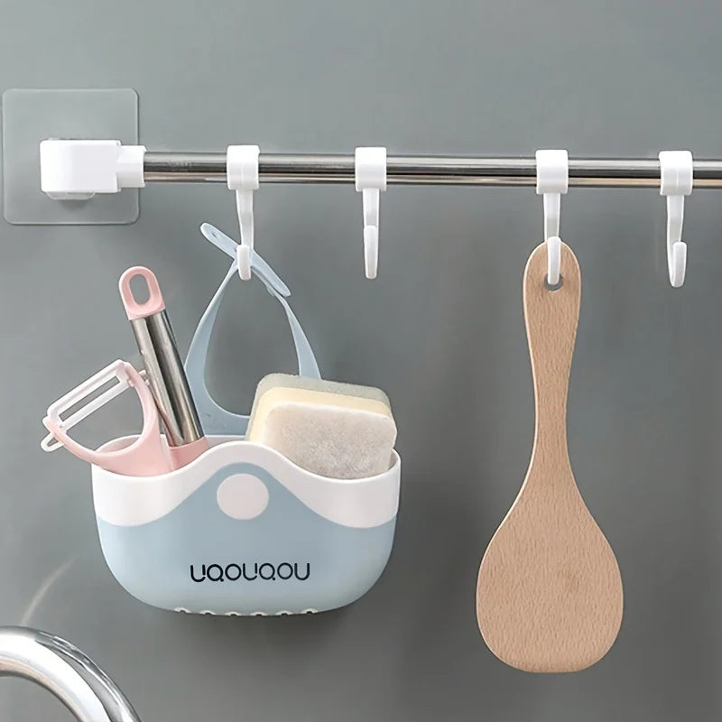 1PC Kitchen Faucet Storage Rack, Non Perforated Sink Sponge Drain Hanger, Sink Cloth Storage Basket