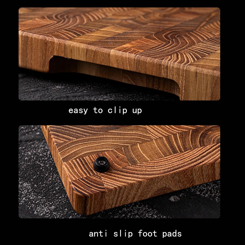 Teak Wood End Grain Cutting Boards for Kitchen, Large Wood Chopping Board with Hidden Handles, Wooden Charcuterie Board for Meat