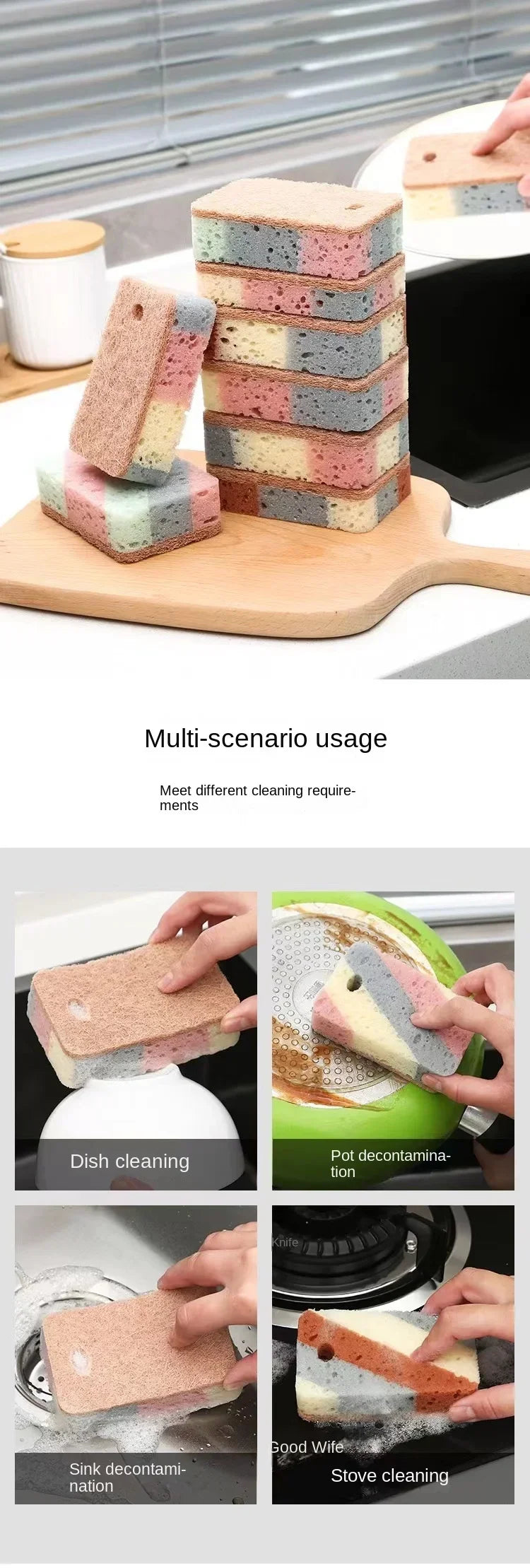Cleaning Tools 5/10/20 Pieces Dishwashing Sponge Wood Pulp Cotton Color Magic Cleaning Sponge Pot Brush Kitchen Washing Tools