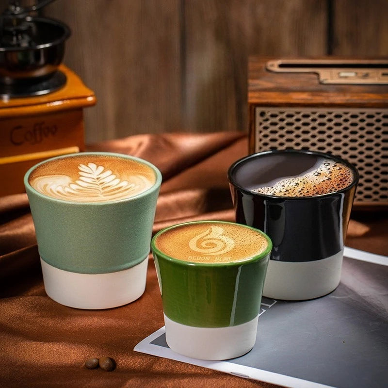 Arabic Coffee Art Ceramic Mug - Handcrafted Middle Eastern Espresso Cup with Color Glaze, Personal Drinking Gift Set