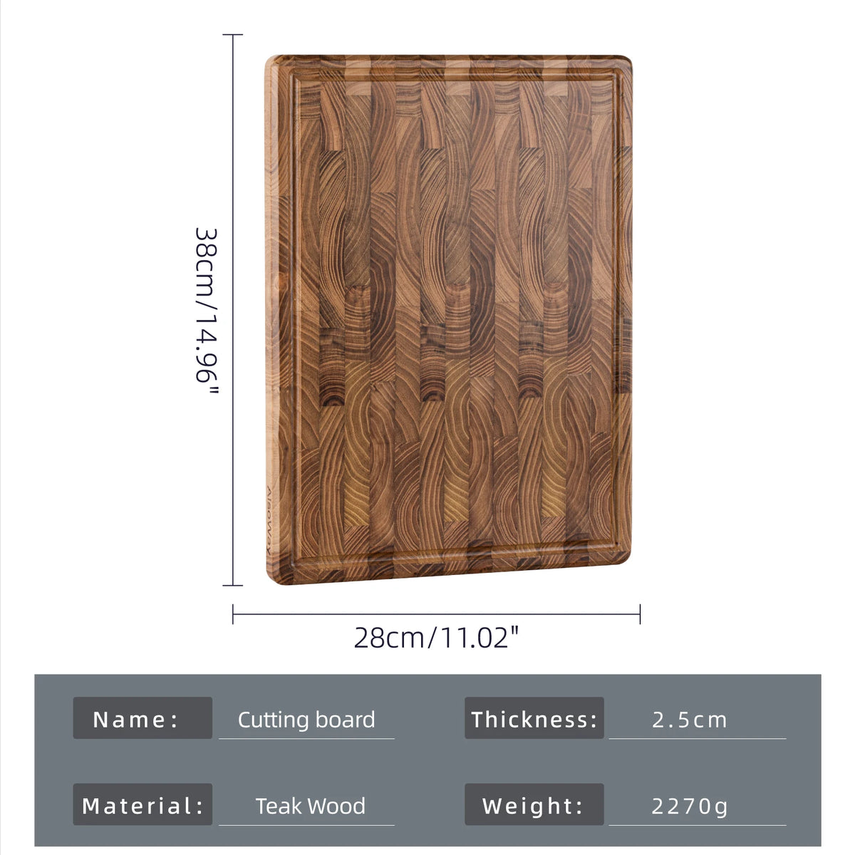 Teak Wood Cutting Board - Durable Solid Wood Chopping Block for Fruits & Vegetables, Perfect for Kitchen Prep & Presentation