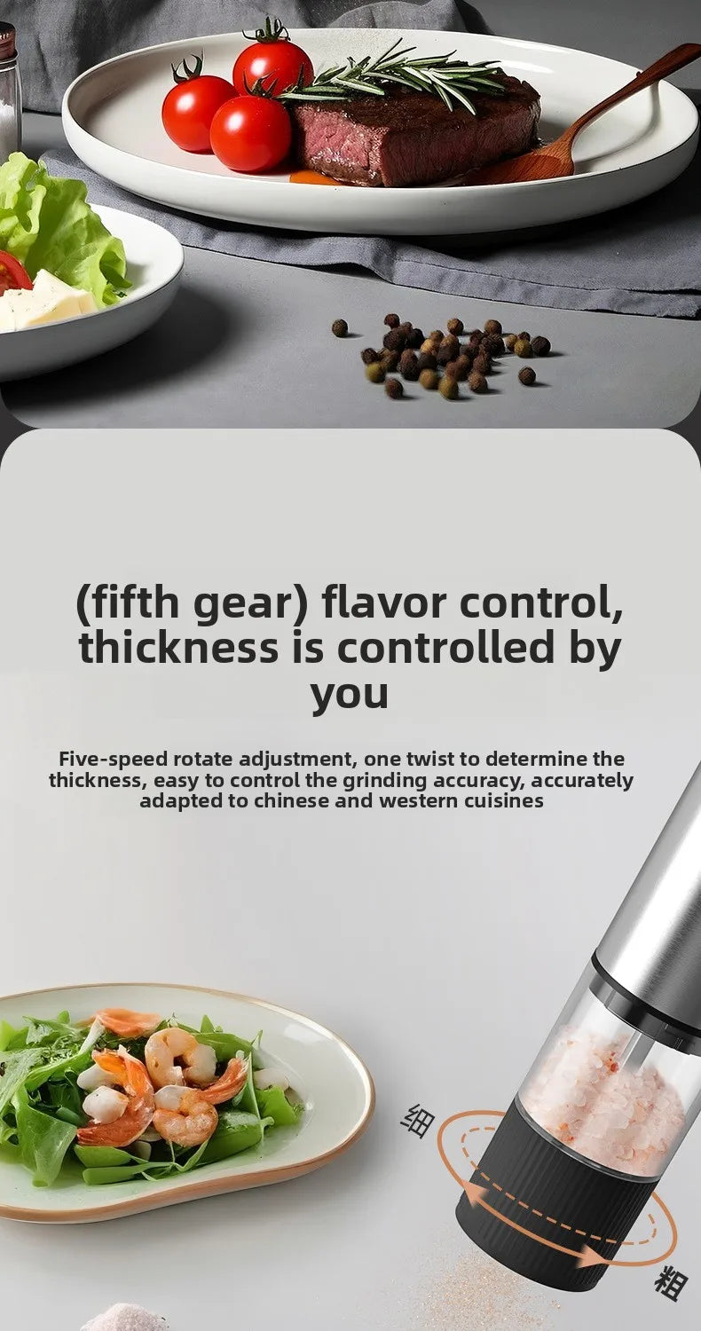 Electric Salt and Pepper Grinder Automatic Rechargeable Pepper Mill Shakers Adjustable Coarseness Kitchen Appliances