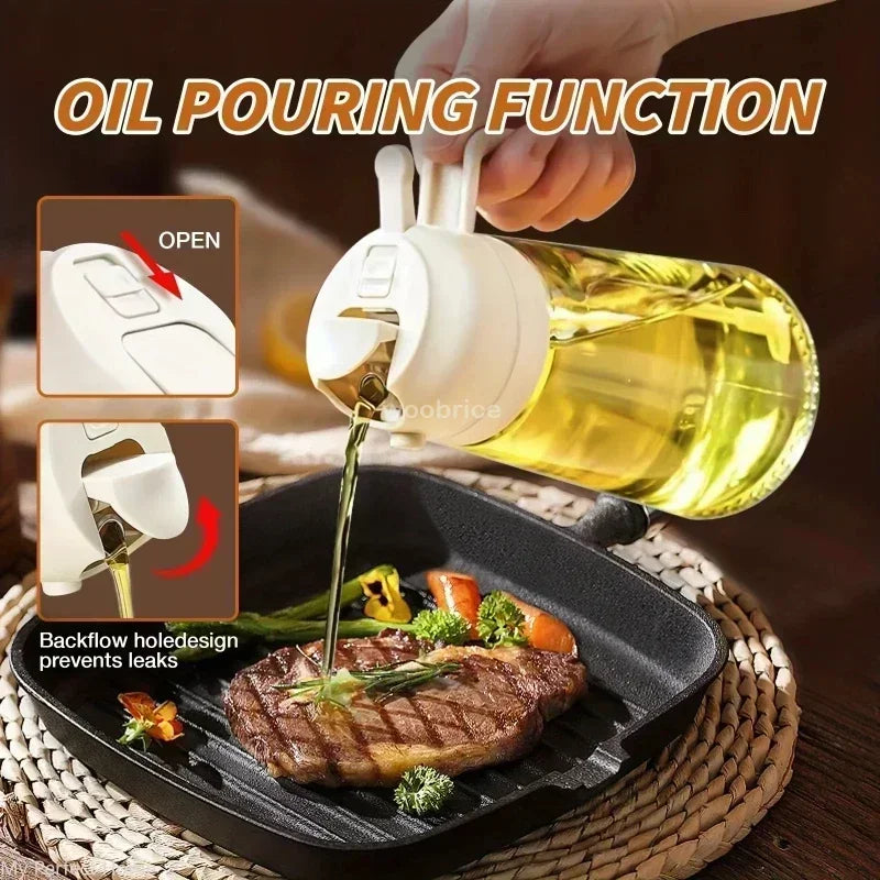 2 in 1 Pour Spray Sprayer Bottle for Kitchen Oil Sprayer Cooking 17oz/500ml Plastics Bottle Food-grade Oil Mister for Air Fryer