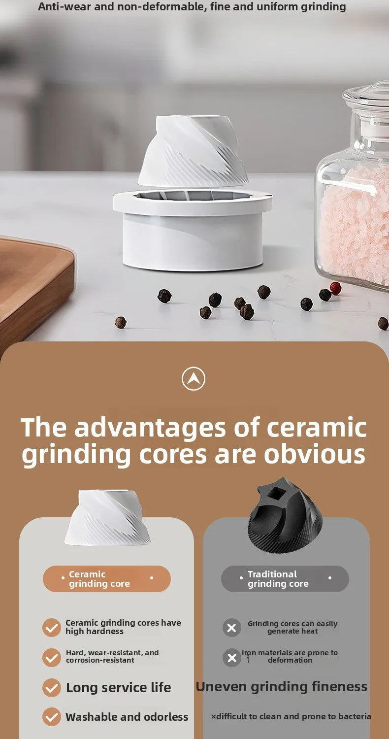 Electric Salt and Pepper Grinder Automatic Rechargeable Pepper Mill Shakers Adjustable Coarseness Kitchen Appliances
