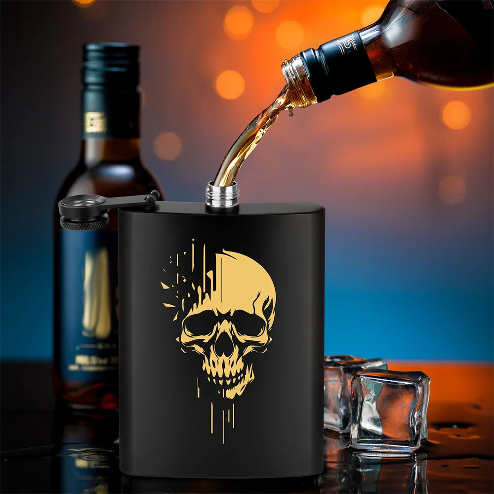 Punk Skull Decor Portable 8 oz Wine Pot Pocket Bottle Travel Outdoor Camping Hip Flask Gift Men