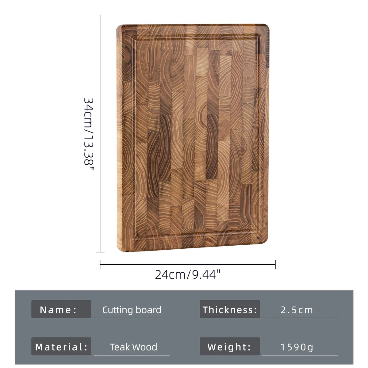 Teak Wood Cutting Board - Durable Solid Wood Chopping Block for Fruits & Vegetables, Perfect for Kitchen Prep & Presentation