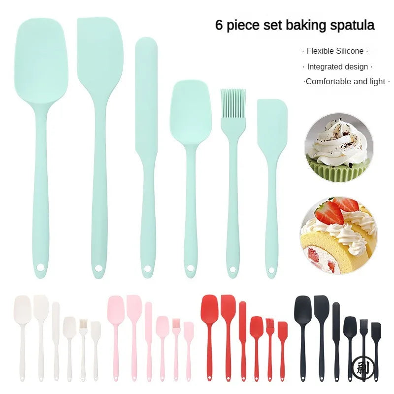 6pc Silicone Spatula set for baking-cake frosting kit with brush, non-stick scrapers & cream spreads |   cute kitchen gadgets
