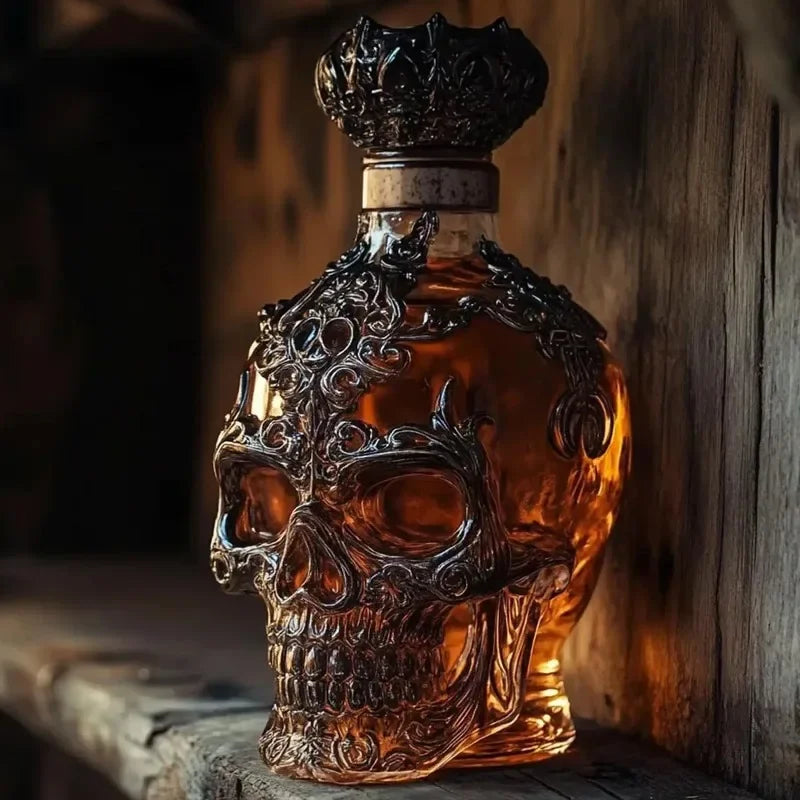 Whiskey Bottle Skull Decor Alcohol Dispenser Skeleton Whiskey Wine Bottle Sculpture for Bourbon Vodka Brandy Wedding Party