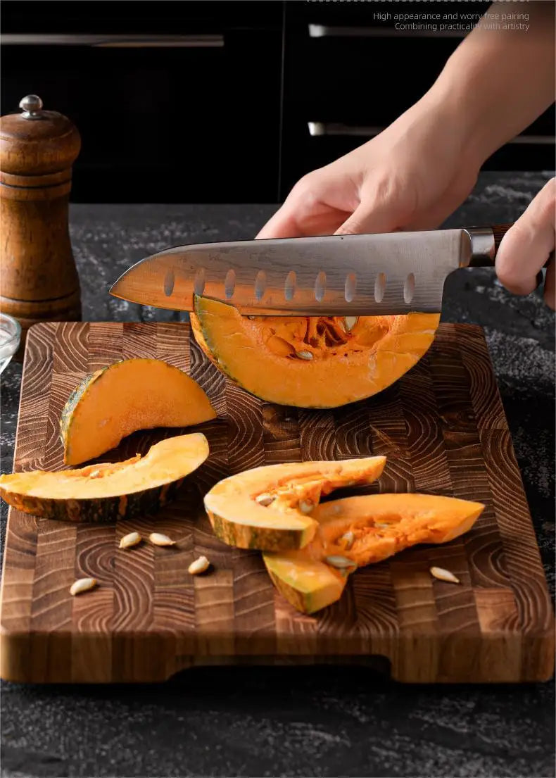 Teak Wood End Grain Cutting Boards for Kitchen, Large Wood Chopping Board with Hidden Handles, Wooden Charcuterie Board for Meat