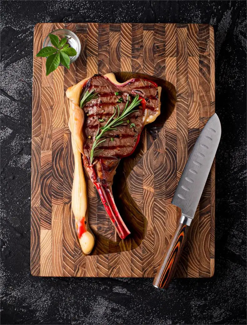 Teak Wood End Grain Cutting Boards for Kitchen, Large Wood Chopping Board with Hidden Handles, Wooden Charcuterie Board for Meat