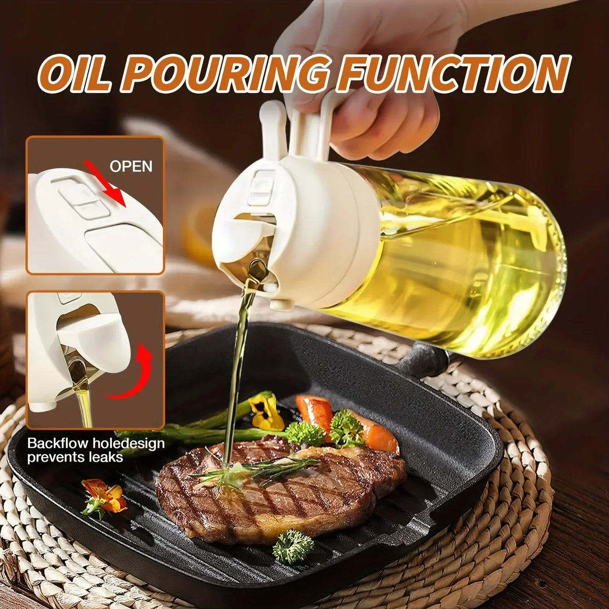 2 in 1 Pour Spray Sprayer Bottle for Kitchen Oil Sprayer Cooking 17oz/500ml Plastics Bottle Food-grade Oil Mister for Air Fryer