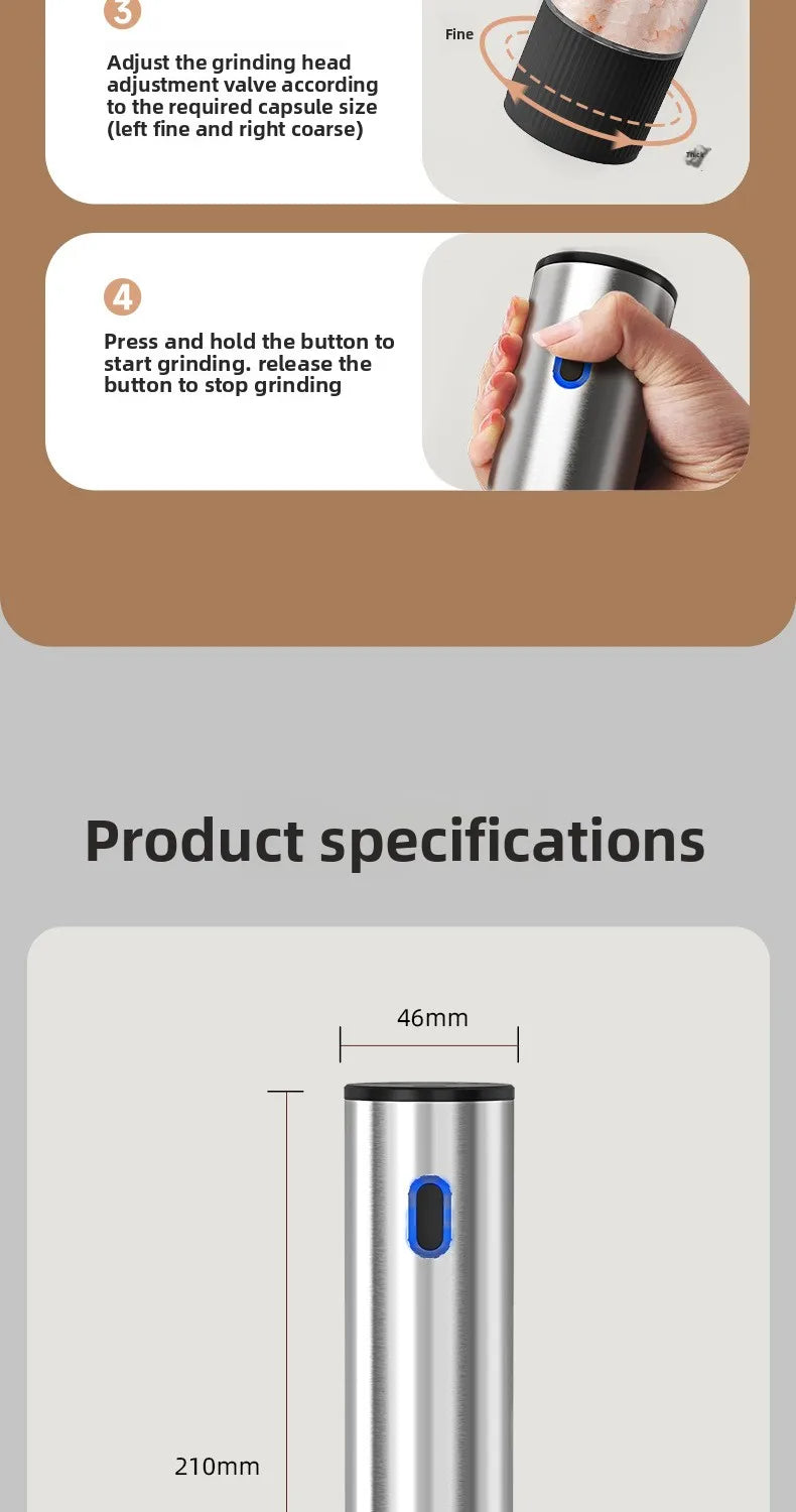 Electric Salt and Pepper Grinder Automatic Rechargeable Pepper Mill Shakers Adjustable Coarseness Kitchen Appliances