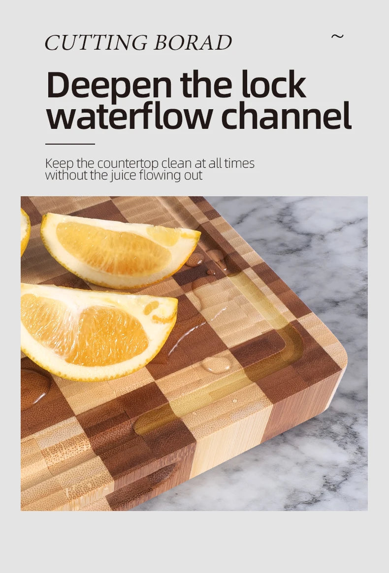 Bamboo Cutting Boards for Kitchen End Grain Wood Cutting Board with Juice Grooves & Handles Charcuterie Checkered Chopping Board