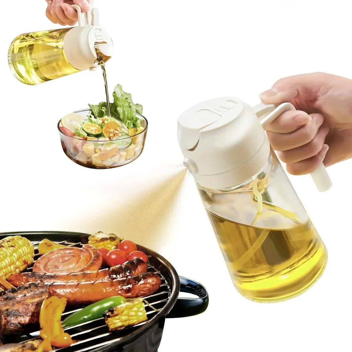 2 in 1 Pour Spray Sprayer Bottle for Kitchen Oil Sprayer Cooking 17oz/500ml Plastics Bottle Food-grade Oil Mister for Air Fryer