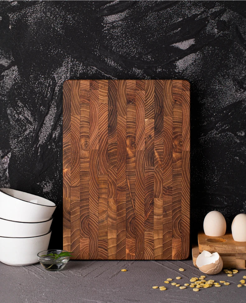 Teak Wood End Grain Cutting Boards for Kitchen, Large Wood Chopping Board with Hidden Handles, Wooden Charcuterie Board for Meat