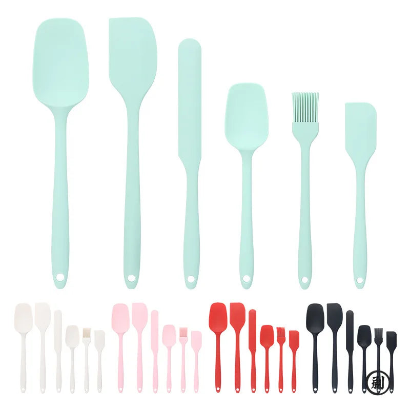 6pc Silicone Spatula set for baking-cake frosting kit with brush, non-stick scrapers & cream spreads |   cute kitchen gadgets