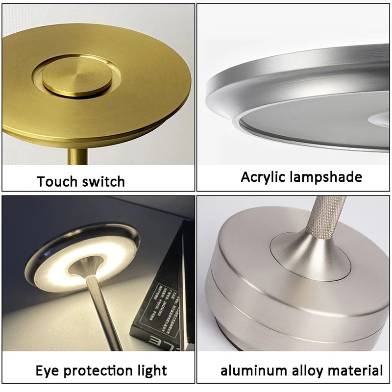 Modern Creative LED Table Lamp USB Charging Portable Touch Dimming Bedroom Bedside Atmosphere Light for Hotel Restaurant Bar
