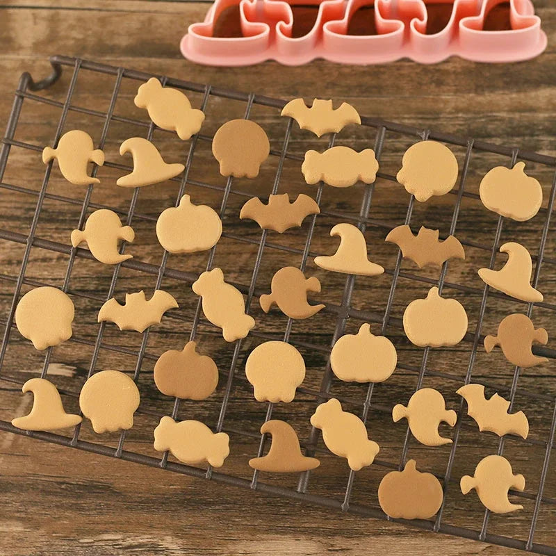 Pumpkin Halloween Cookies Cutters Ghost Bat Witch Hat Candy Biscuit Mold Fondant Embosser Stamp Halloween Party Cake Decor Tools